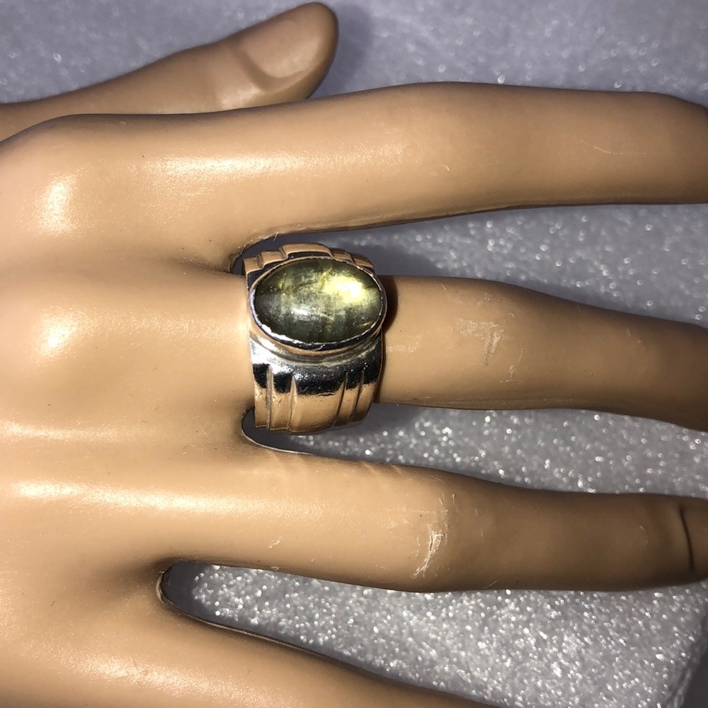Solid Sterling Silver Labradorite Ring S 7.5 - image 2